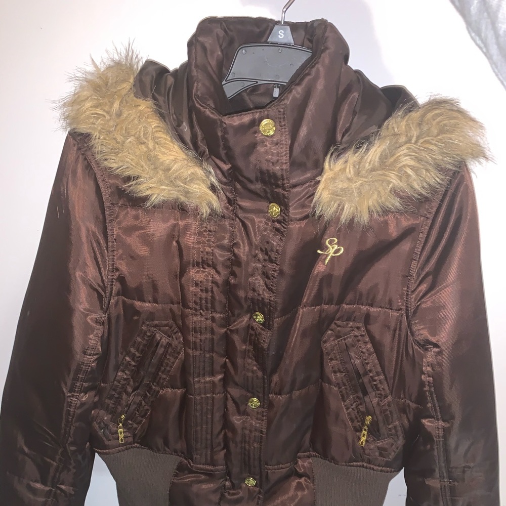 Brown Fluffy Jacket - preowned - medium